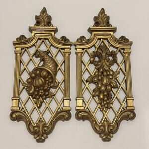 VTG Dart Homco Wall Plaques '71 Gold Lattice Hollywood Regency Plastic Decor USA
